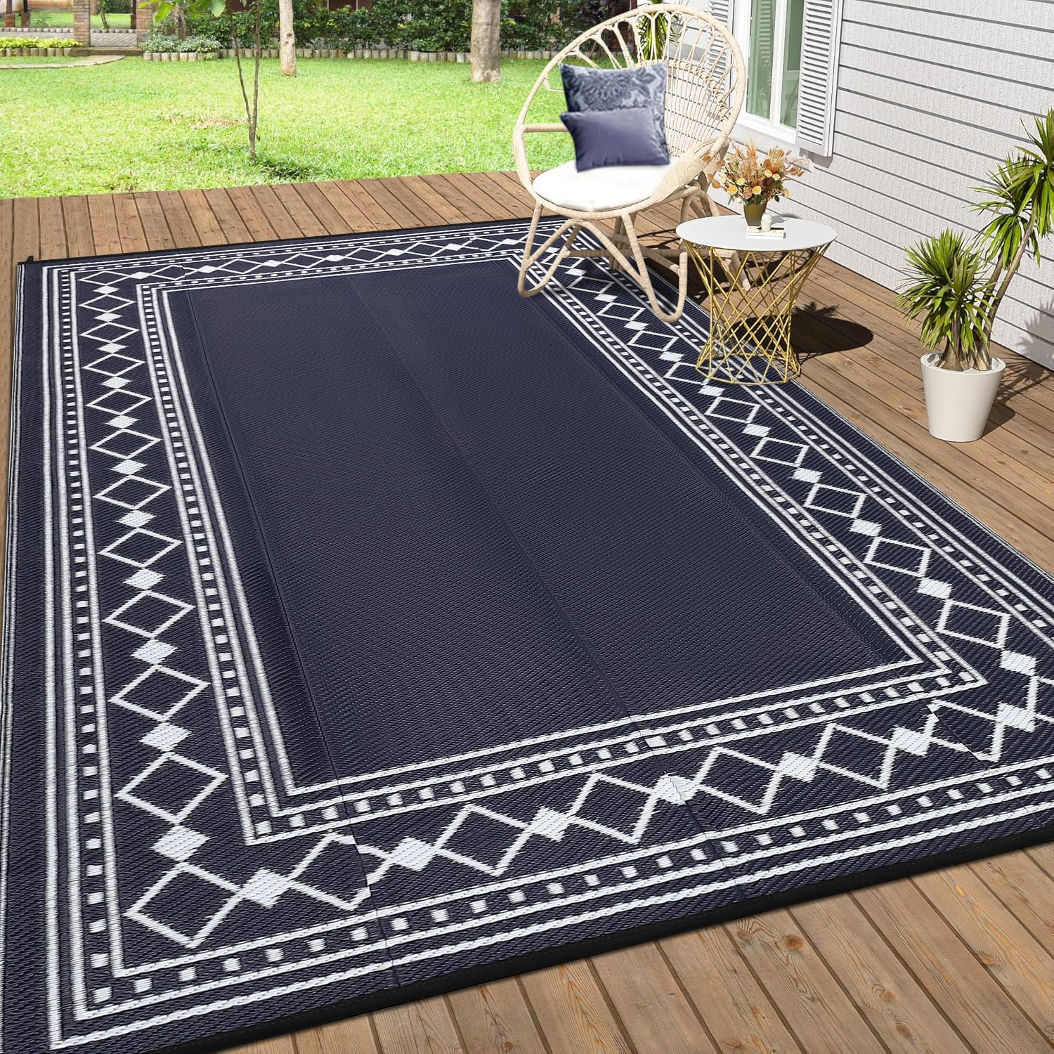 Outdoor Rug 8x10 Plastic Straw Rug Waterproof Patio Rug,Reversible Rug,Foldable Lightweight Outdoor Carpet with Storage Bag,4 Stakes,Outdoor Mat Reversible Camping Carpet Camping Mat for Deck,Garden