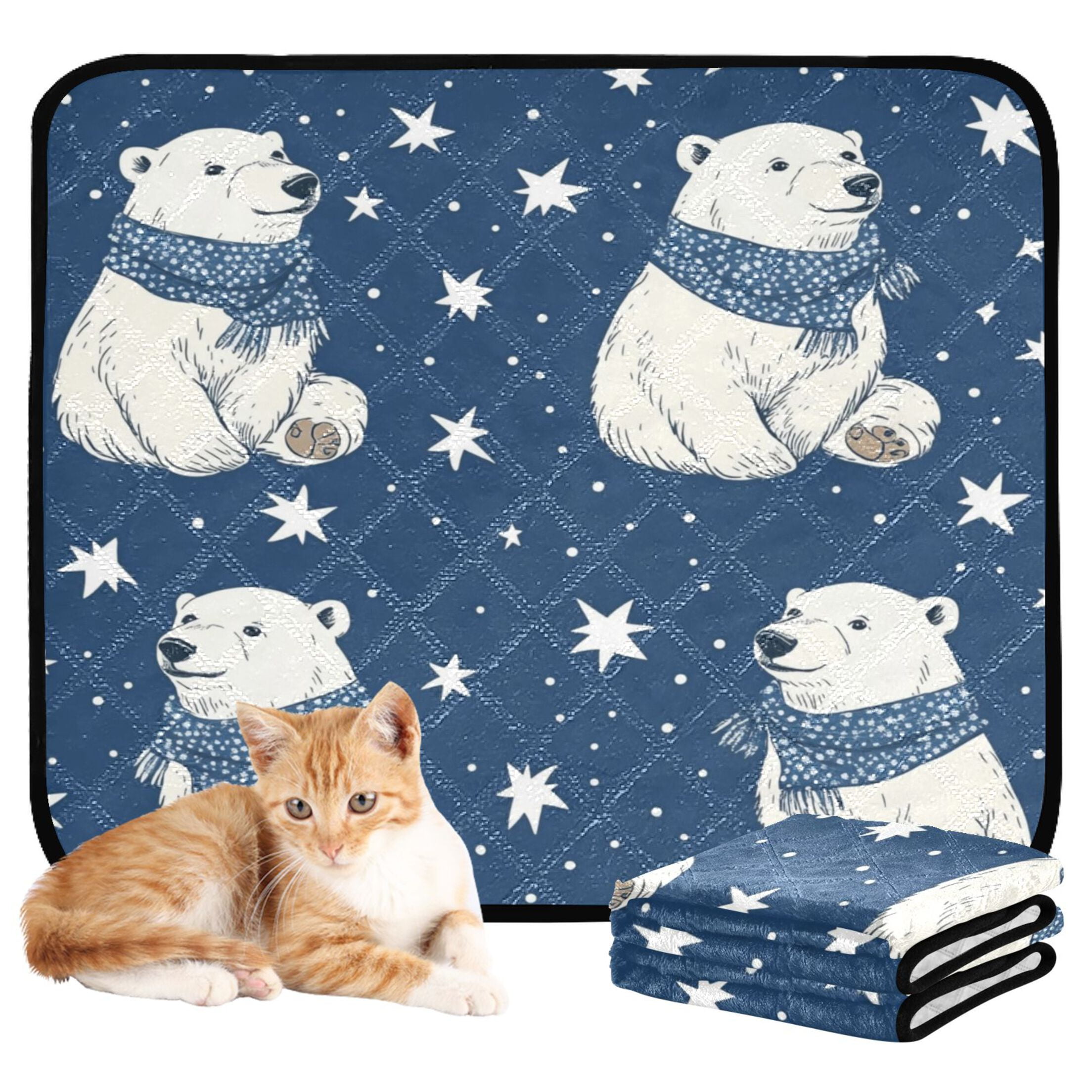 Qxltty Cute Polar Bears Pattern Cat litter Pads Pet Set of 2 Diaper Mats Center Anti-leakage Layer Absorbent Soft and Comfortable