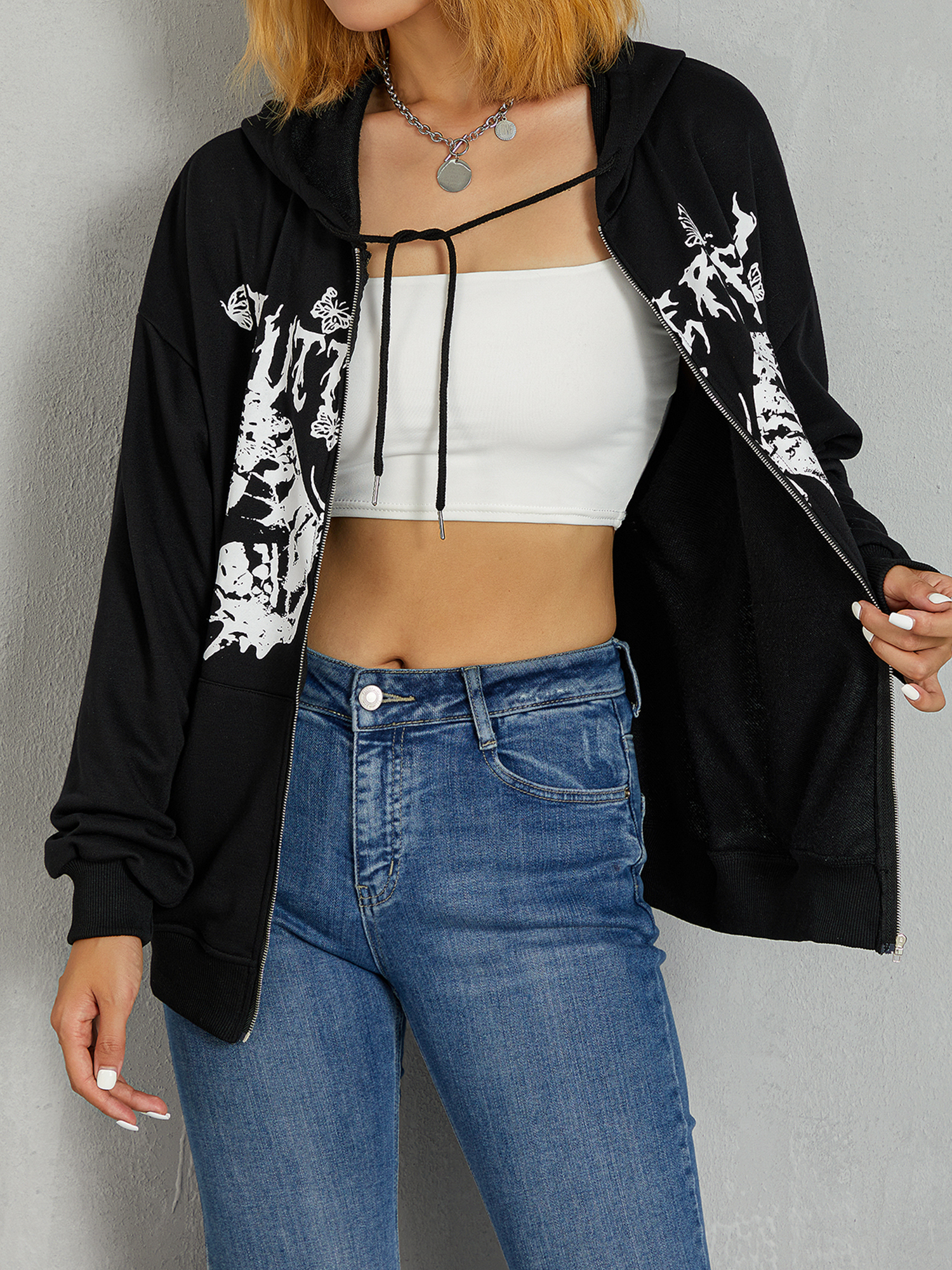 CenturyX Women Hoodie Zip Up Fairy Grunge Style Long Sleeve