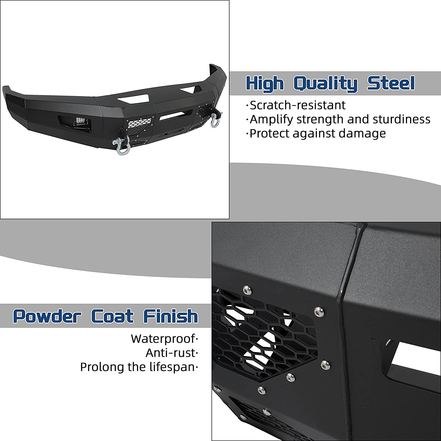 KOJEM Front Bumper for 2017-2019 Ford F250 F350 F450 Super Duty w/LED Lights 3 PCS