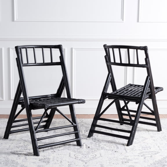 SAFAVIEH Maja Rattan Folding Accent Chair, Black, Set of 2 (19 in. W x 28 in. D x 34.5 in. H)