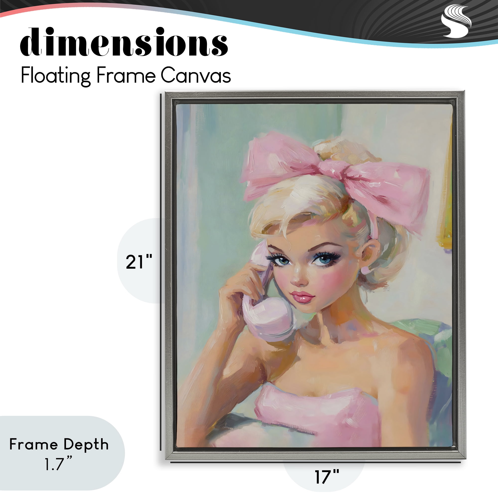 Stupell Industries Blonde Girl with Pink Bow Gray Framed Floater Canvas Wall Art, design by The Prints Vibe