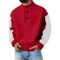 thumbnail image 2 of Men's Color Clash Sweater Three Button Pullover Thickened Warm Knit for Leisure Wear and Winter Christmas Season,Red,XL, 2 of 4