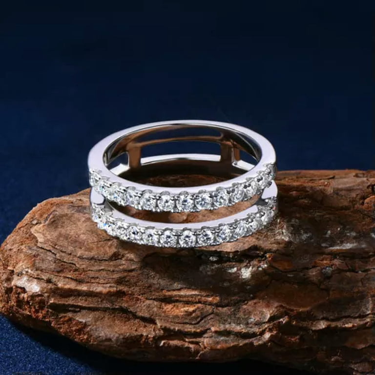 Genuine Moissanite Half Eternity Ring With 2 Row Diamond For Women