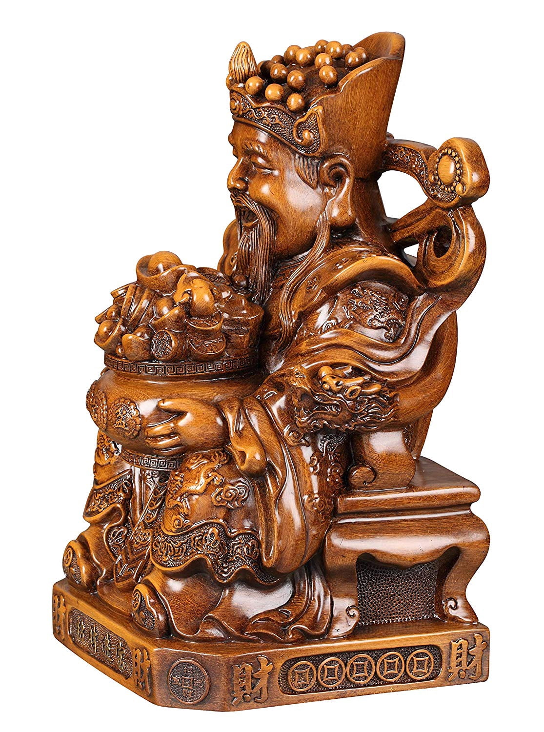 Fengshui The Statues God of Fortune Hold Treasure Bowl Resin Artware Home Décor