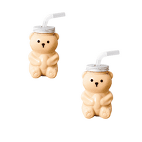 Bear Glass Cup,Cute Bear Glass Cup with Straw, Bear Coffee Tumbler Jar,Coffee Beer Wine Cocktail Drinks Glassware, Unique Bear Shaped Cups, For Home Bar, Kitchen, Restaurant, Party(2PCS-A)