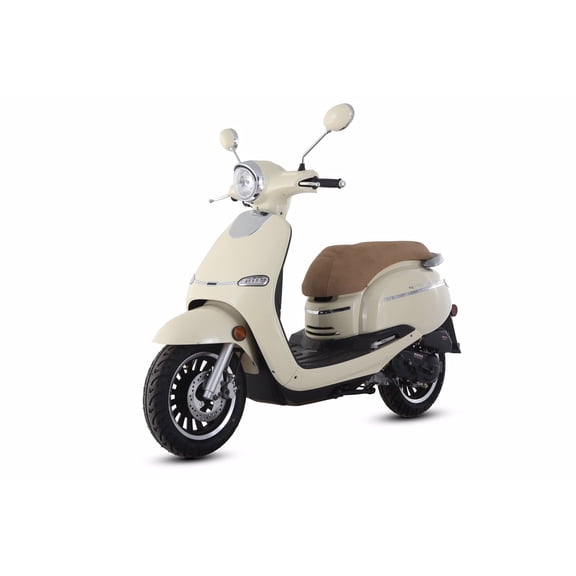Trailmaster Turino 50, 49.6cc Gas Powered Scooter, Automatic CVT, Electric & Kick Start, LED Lights, 12-Inch Rims (Pre-Assembled, Cream)