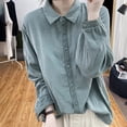 thumbnail image 1 of MHFRRA Camisa de Manga Larga con Panel de Encaje de Lino para Mujer, Blusa Holgada Vintage con Capas Verde, 1 of 3