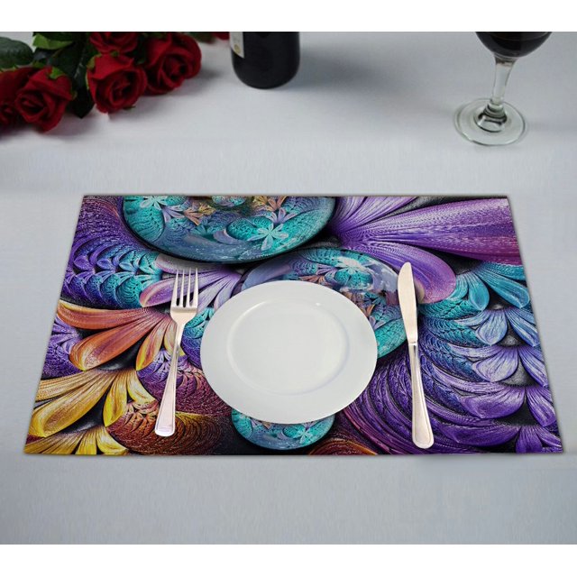 ABPHQTO 3D Rendering Combo Artwork With Fractal on Leather Placemat 30x45 cm Juego de 2 manteles individuales de mesa