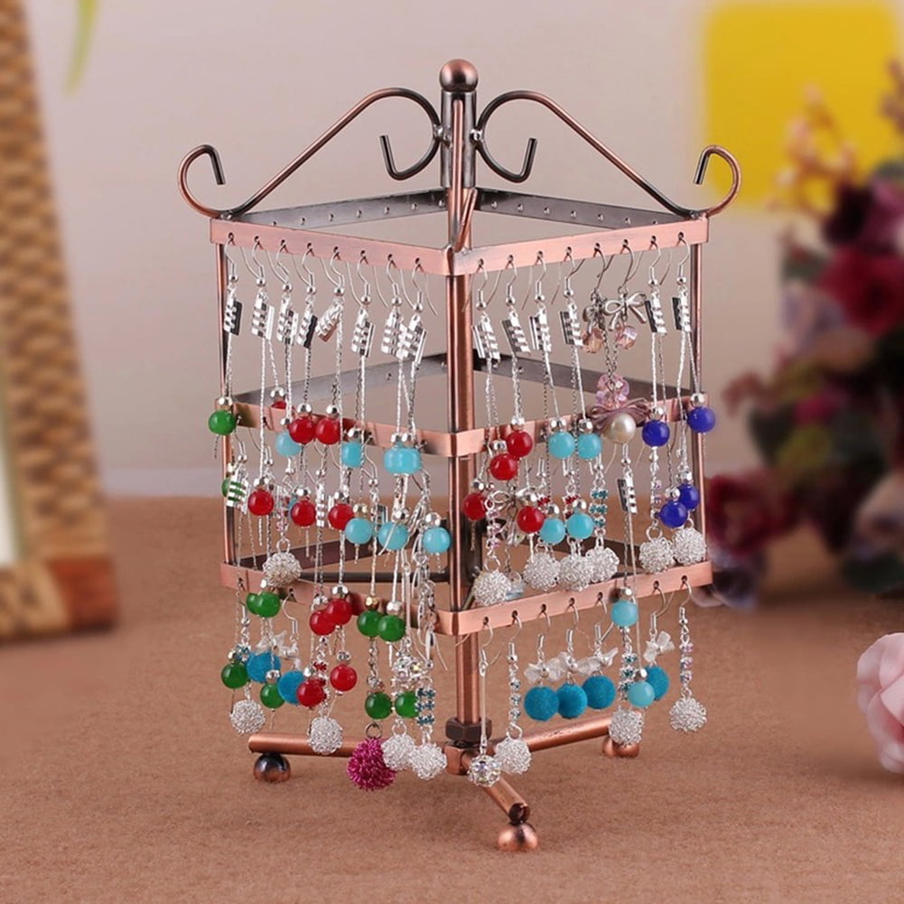 Rotatable 96 Holes Jewelry Display Rack 3 Layers Earrings Show Stand Holder 