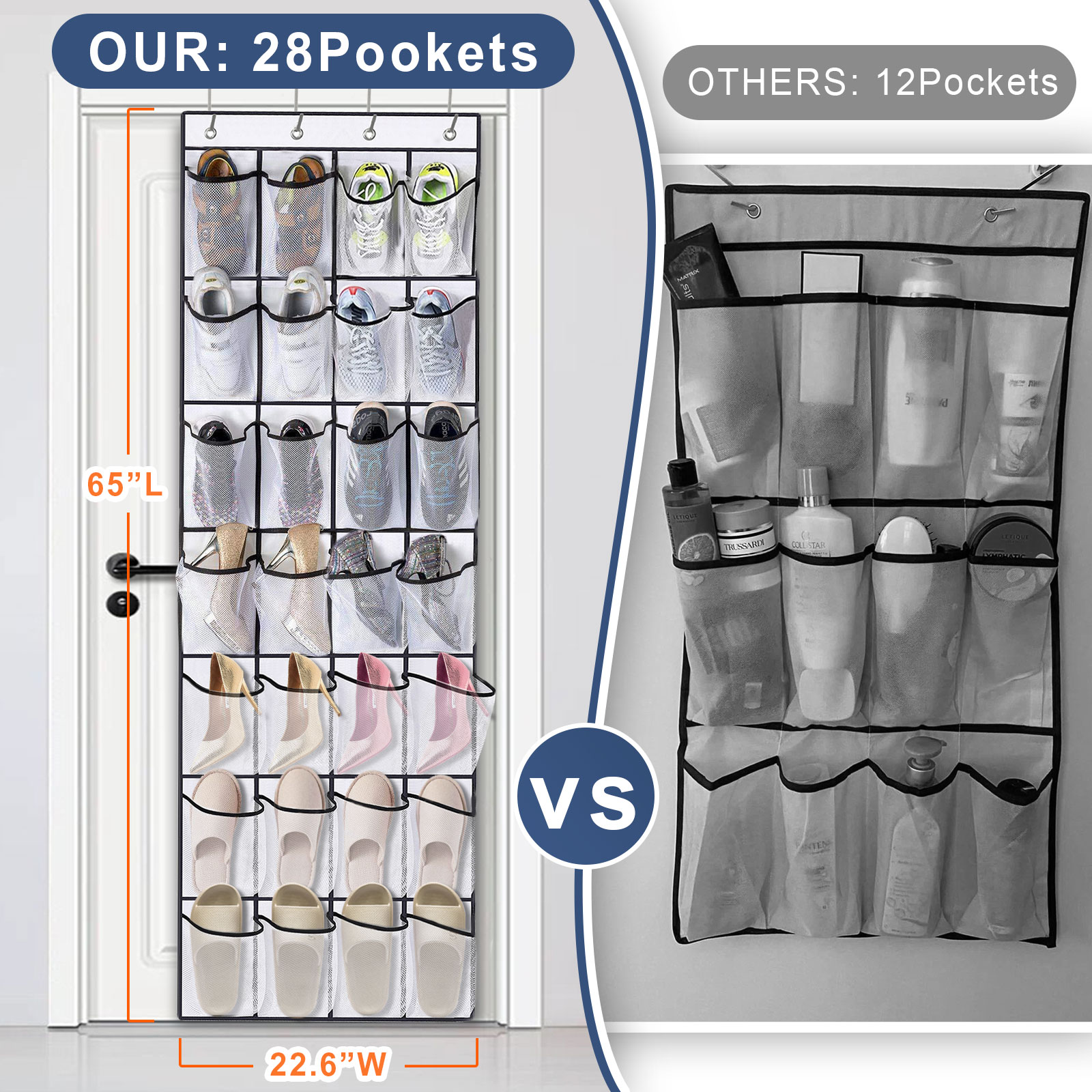 Kusmil Over the Door Shoe Organizer, 28 Pocket White photo 3
