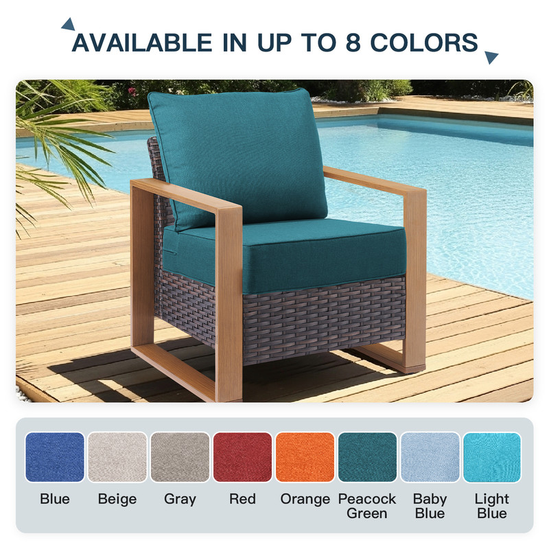 PARKWELL 8-Piece Outdoor Deep Seat Cushion Set, 22 x 24, Water Repellent, Fade Resistant, 6-Inch Thicken Deep Seat Bottom and Back Cushion for Chair, Sofa, and Couch, Peacock Blue