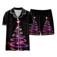 thumbnail image 6 of felwors Women Christmas Pajamas Set Silk Satin Short Sleeve Button Down Top and Shorts Plus Size Soft Sleepwear Lounge Xmas Pjs Purple, XXL, 6 of 7