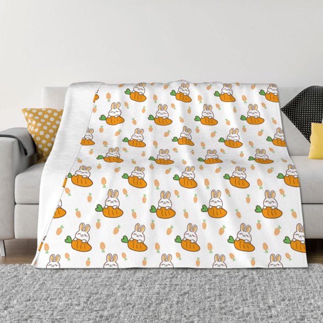 Balery Rabbit And Carrot Manta de Franela con Dibujo, Lujo Ultra Suave y Cálido, Antipelusa y Resistente a las Arrugas para Cama, Sofá, Camping -80"x60"