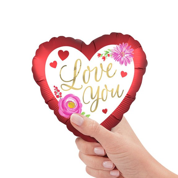 9 inch Satin Love Watercolor Floral Mini Shape (Air-Fill Only) Foil Mylar Balloon - Party Supplies Decorations