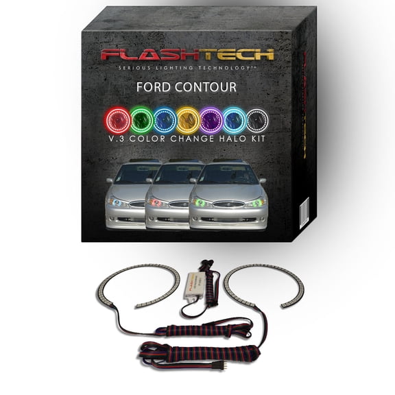 Flashtech RGB Multi Color Changing LED Halo Ring kit for 1998-2000 Ford Contour Headlights
