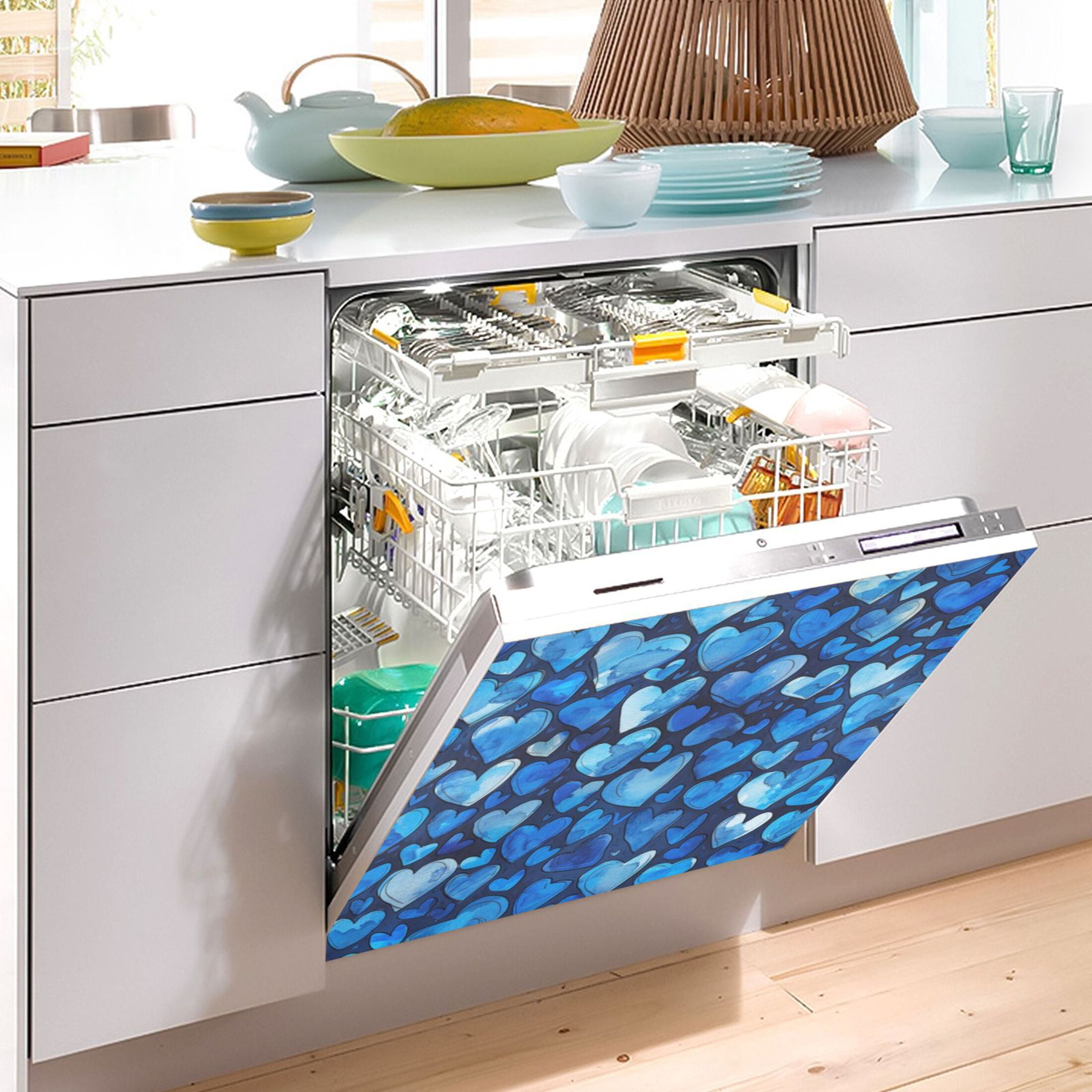 Dishwasher Magnetic Sticker 23x26 Inch Refrigerator Magnetic Sticker Washing Machine Magnetic Sticker Kitchen Panel Magnetic Sticker Home Decor Blue Cartoon Heart