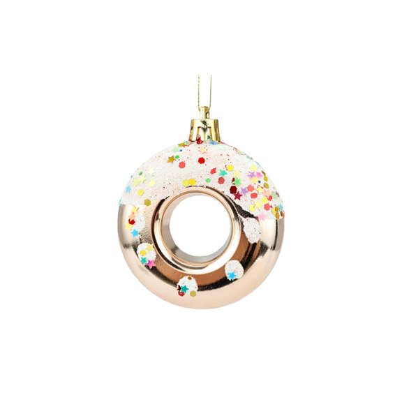 Beige Plastic Christmas Tree Donut Ornament With Intricate Details For Hanging Decoration And Holiday Festivities