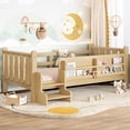 thumbnail image 7 of Bellemave Twin Size Daybed with Guardrails and Stairs, Wood Floor Bed Frame with Bookcase, Montessori Bed with Fence for Room, No Box Spring Needed,Light Natural, 7 of 7