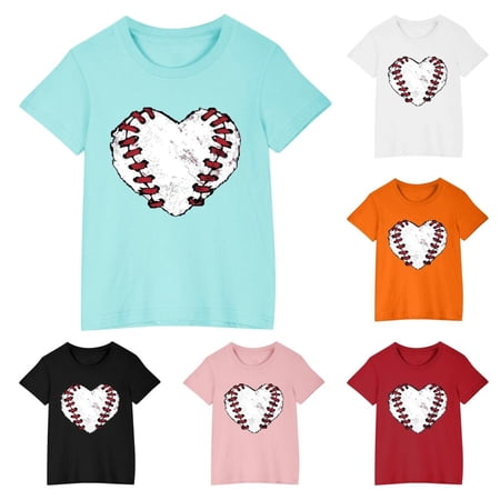 Bxsruta Toddler Kids Baseball Print T Shirt Girls Boys Casual Round Neck Short Sleeve Cotton Top
