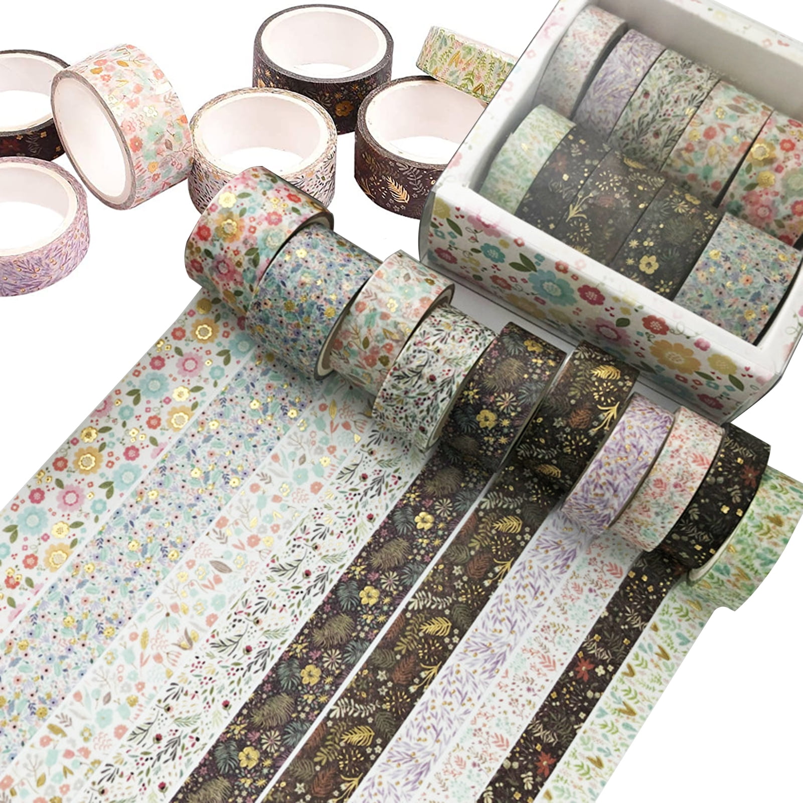 Green Decorative Masking Adhesive Tape Stickers Set with Exquisite Box for Traveler Notebook Journal Scrapbook Crafting Photo Album Washi Tape