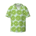 thumbnail image 4 of Uemuo Green Lemon Slices Pattern Cotton Linen Short Sleeve Shirts,Casual Lightweight Button Down Shirts,Vacation Beach Summer Tops-Large, 4 of 7
