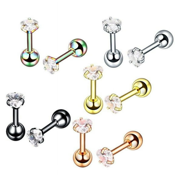 10 Pieces Stainless Steel Zircon Crystal Labret Lip Eyebrow 16 Gauge