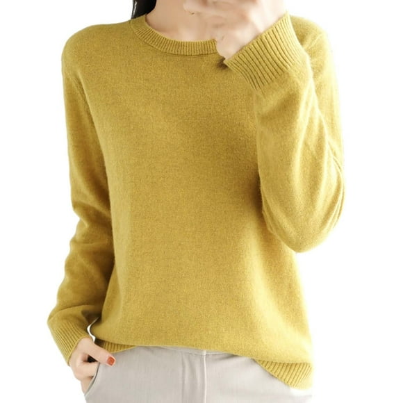 WUANDIXFA Tunic Sweaters for Women Casual Print Knitted Pullover Sweaters Long Sleeve Crew Neck Cute Hearts Knitted Casual Sweater Tops Yellow,M
