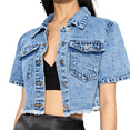 thumbnail image 2 of Women's Short Sleeve Denim Jacket Button Down Trucker Jacket Y2K Cropped Jean Jackets Blue XS, 2 of 7