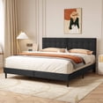 thumbnail image 2 of alazyhome King Size Upholstered Platform Bed Frame with Button Tufted Linen Headboard, Black, 2 of 6