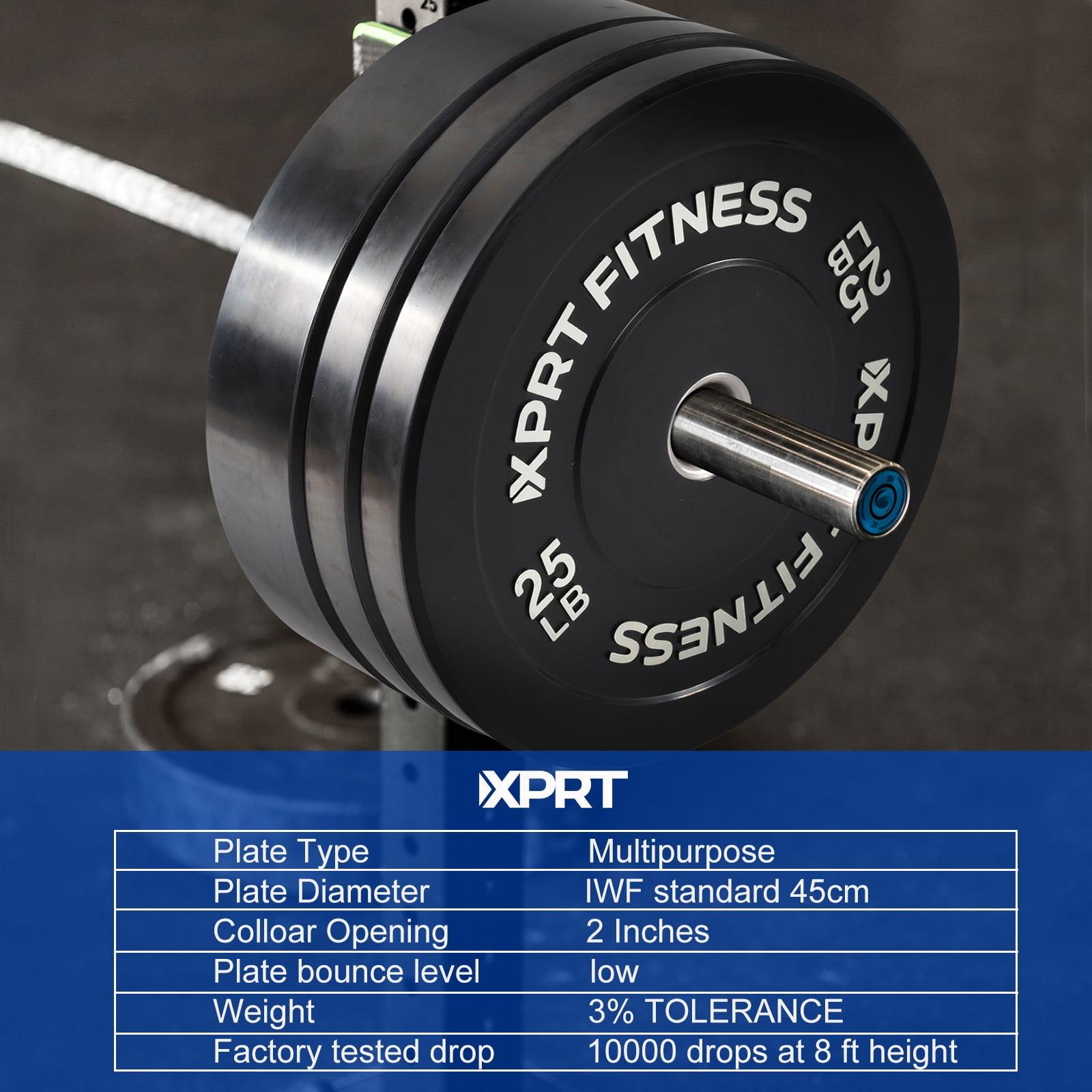 XPRT Fitness Olympic 2-Inch Black Rubber Coated Bumper Plates 15 lb. Pair