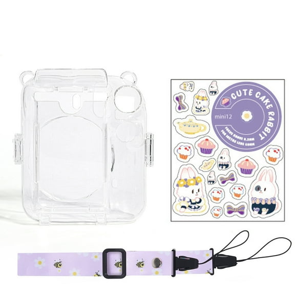 Camera Case Scratch-Resistant Crystal Storage Protective Cover with Straps Sticker for Instax Mini 12