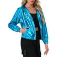 thumbnail image 4 of Allegra K Women's Holographic Hooded Shiny Casual Long Sleeve Zipper Metallic Jacket S Lake blue, 4 of 5