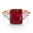 thumbnail image 2 of Gem Stone King 18K Rose Gold Plated Silver Red Created Ruby and White Moissanite 3 Stone Ring for Women (6.64 Cttw, Octagon 12X10MM, Trillion 5X5MM, July Birthstone, Size 8), 2 of 3