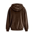 thumbnail image 4 of MDUKONU Womens Velvet Zip Up Hoodie Long Sleeve Oversized Hooded Sweatshirt Fleece Fall Velour Y2K Jackets With Pockets Size: L Coffee, 4 of 5
