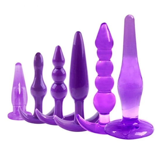 Purple 6-Piece Anal Toy Set Butt Plug Beads Silicone Assorted Shapes   Sizes