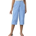 thumbnail image 4 of Yteetum Capris for Women with Pockets Summer Elastic Waist Button Lounge Capri Pants Womens Casual Solid Loose Fits Lightweight Comfy Cropped Pants, 4 of 9