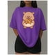 thumbnail image 3 of Playera Blusa De Capybara Comiendo Pretzel Ropa Divertida Para Mujer Capibara Color Morado Talla Chica Marca Emil SaEs, 3 of 4