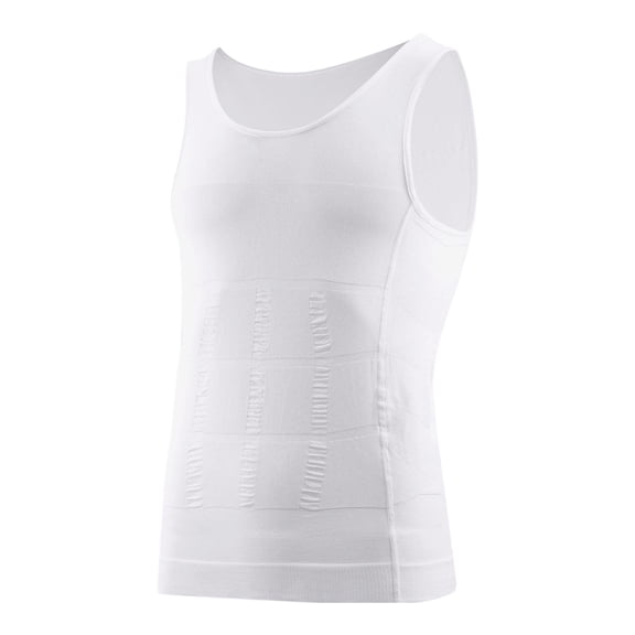 Men's Seamless Shapewear Tank Top, Slimming Waist & Chest Compression Vest, Solid Color Sleeveless Undershirt For Body Shaping White XL