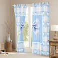 thumbnail image 3 of jejeloiu Kawaii Bowknot Bow Blackout Curtains Set of 2 (52x84 Each),Blue Patchwork Grid Window Curtains For Girls Teens, 3 of 6