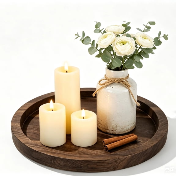 WFSCRD Candle Plate Holder Tray: Round Wooden Pillar Candle Holder Tray, Distressed Farmhouse Decor Plate, Solid Wood Centerpiece For Coffee Table Kitchen Counter Living Room