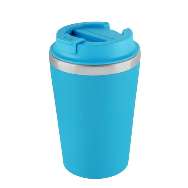 Termo de acero inoxidable doble pared con tapa push-batani azul 8.9 x 15