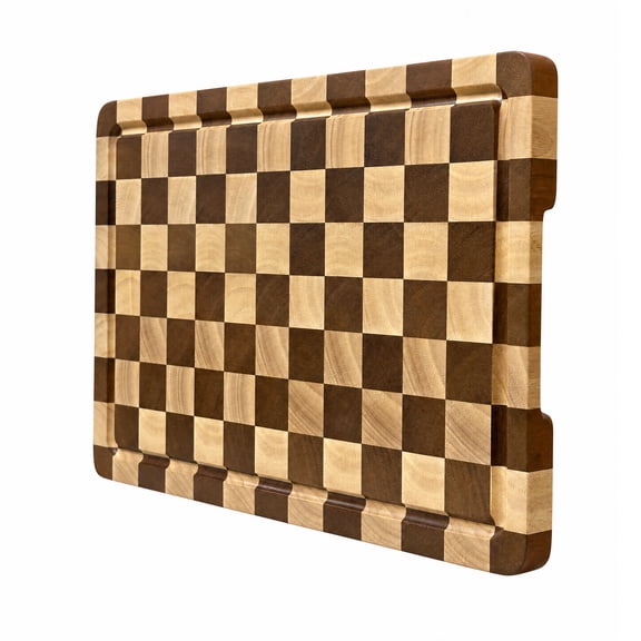 Cutting Boards for Kitchen, Checkered Walnut Wooden Cutting Board, End Grain Chopping Board with Juice Grooves & Handles, Large Butcher Block Serving Tray, 15"X10"X0.8"