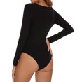 thumbnail image 3 of MANIFIQUE Women's Sexy Square Neck Bodysuit Long Sleeve Double Lined Shirt Tops, 3 of 6