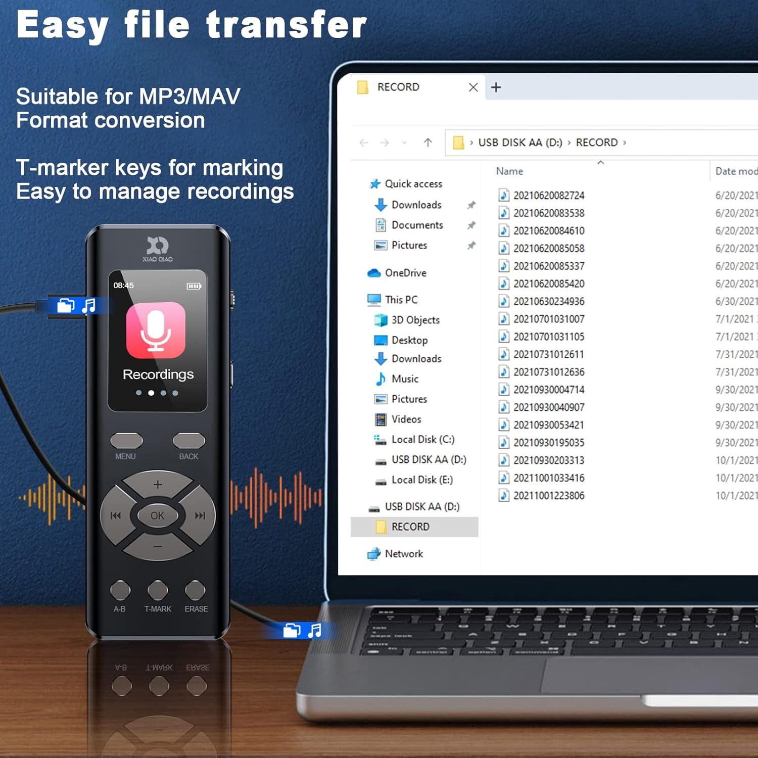 32GB Digital Voice Recorder for Lectures Meetings - Voice Activated Recorder with 2324 Hours Capacity Sound Audio Recorder Dictaphone Recording Device with Playback,MP3 Player,Variable Speed,Password