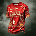 thumbnail image 5 of Havenx Halloween Shirt for Men Pumpkin Print Shirt Short Sleeve Crew Neck T-Shirt Spooky Scary Fashion Funny Lightweight Casual Top,Red XL, 5 of 5