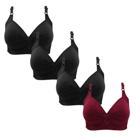 Gnurob 4 Pieces Lace Bralettes for Women No Underwire Bras Push Up Brassiere Comfort Padded T Shirt Bra Plus Size Wirefree Bralette Sports Everyday Wear Clearance Saving A04-Black X-Small