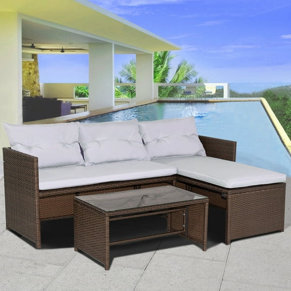 Costway 3PC Outdoor Patio Sofa Set Rattan Wicker Deck Couch Garden Furniture
