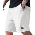 thumbnail image 2 of Men's Biker Shorts Casual Solid Color Drawstring Wide Leg Spandex Elastic Waist Gym Shorts with Pockets White S-3XL, 2 of 9