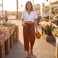 thumbnail image 7 of Womens Wide Leg Linen Pants Elastic Waist Lightweight Casual Flowy Palazzo Lounge Trousers with Pockets, M, 7 of 7
